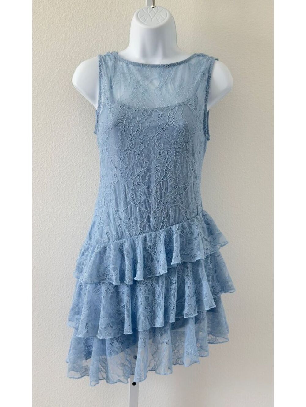 Bar III Women's Lace Sleeveless Tiered Mini Dress